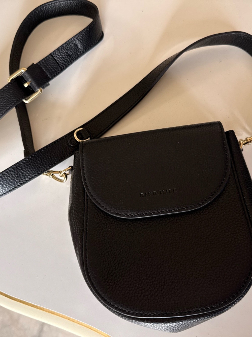 Bandolier Black Pebbled Leather Crossbody Saddle Bag